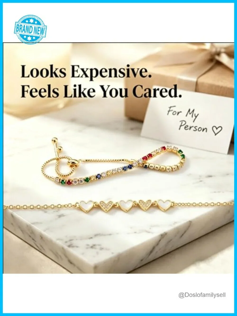 14K Gold Plated Cubic Zirconia Tennis & Heart Bracelet Set Stackable Adjustable